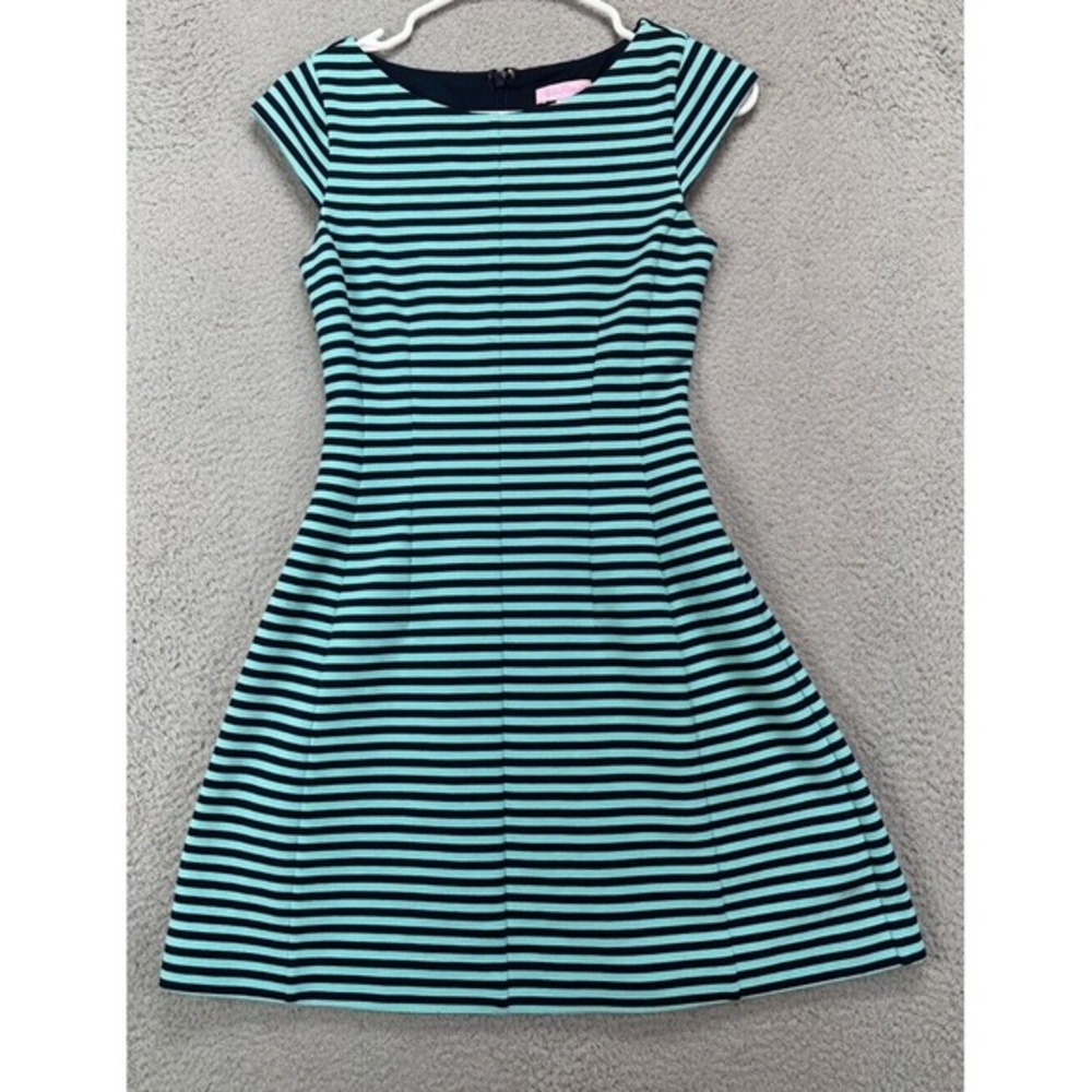 Lilly Pulitzer Dress Womens XS Green Striped Fit Flare Cap Sleeve Midi Ladies